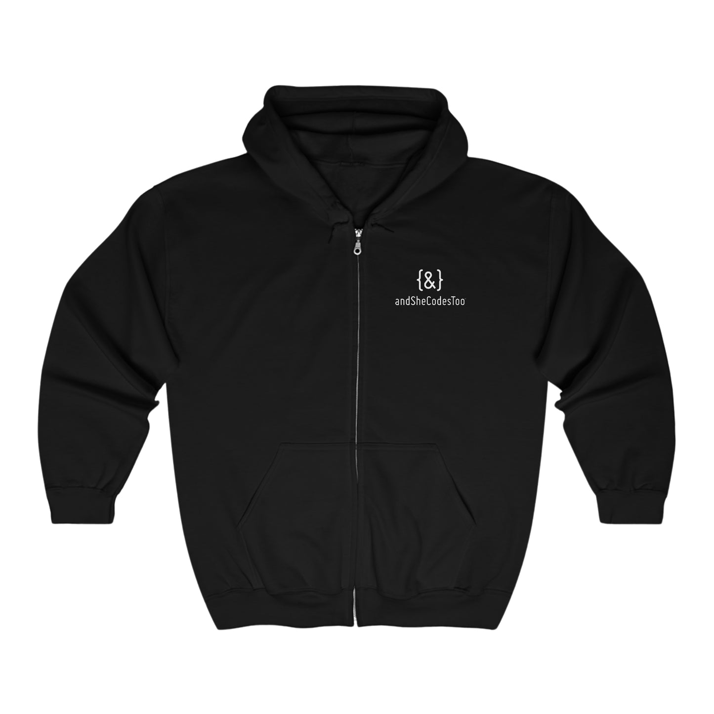 XL  - Zip Hoodie Black - White Logo - Unicorn on back - QR Code