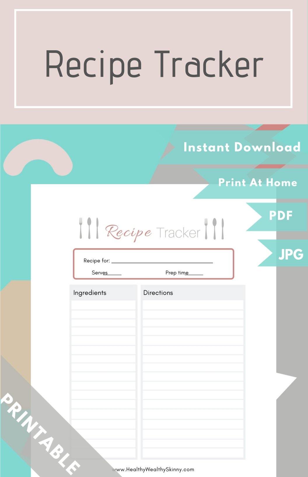 Recipe Tracker PDF+ JPEG ( Available in Various Colors) - Healthy Wealthy Skinny