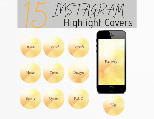 Yellow Watercolor Text Icon Instagram Story Highlight Covers - Healthy Wealthy Skinny
