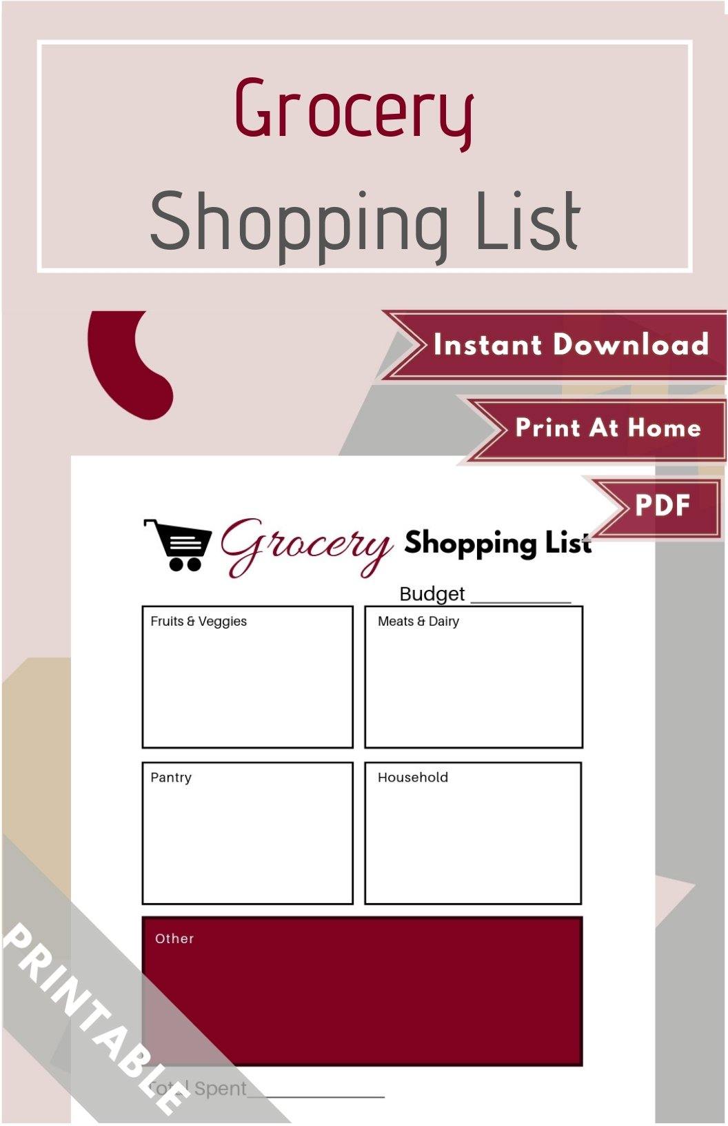 Grocery Shopping List PDF (Available in Various Colors) - Healthy Wealthy Skinny