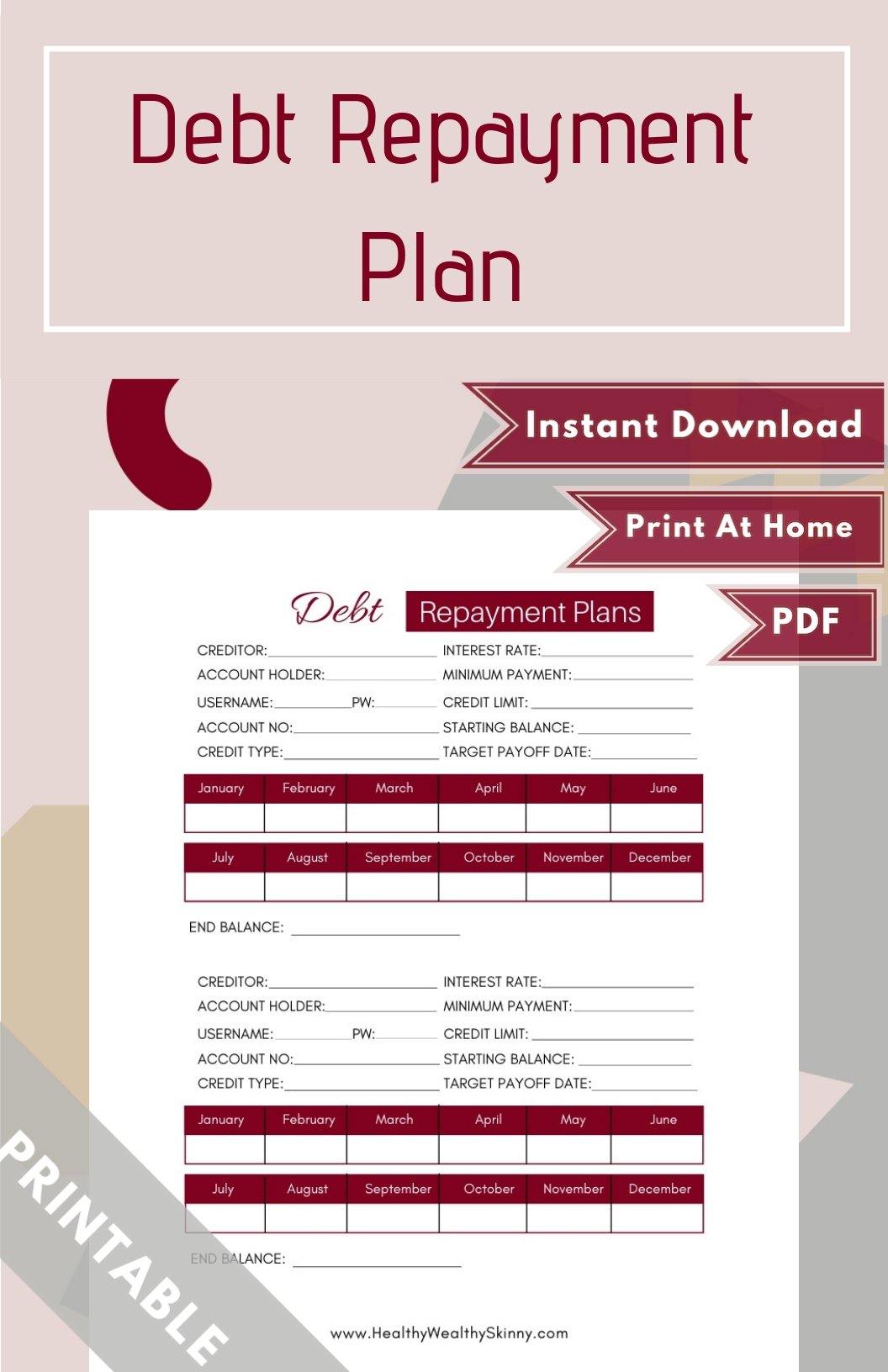 Debt Repayment Plan Worksheet PDF (Available in Various Colors) - Healthy Wealthy Skinny