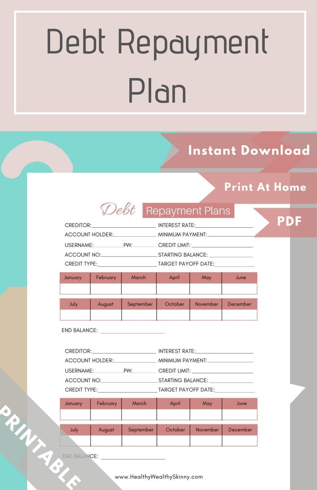 Debt Repayment Plan Worksheet PDF (Available in Various Colors) - Healthy Wealthy Skinny