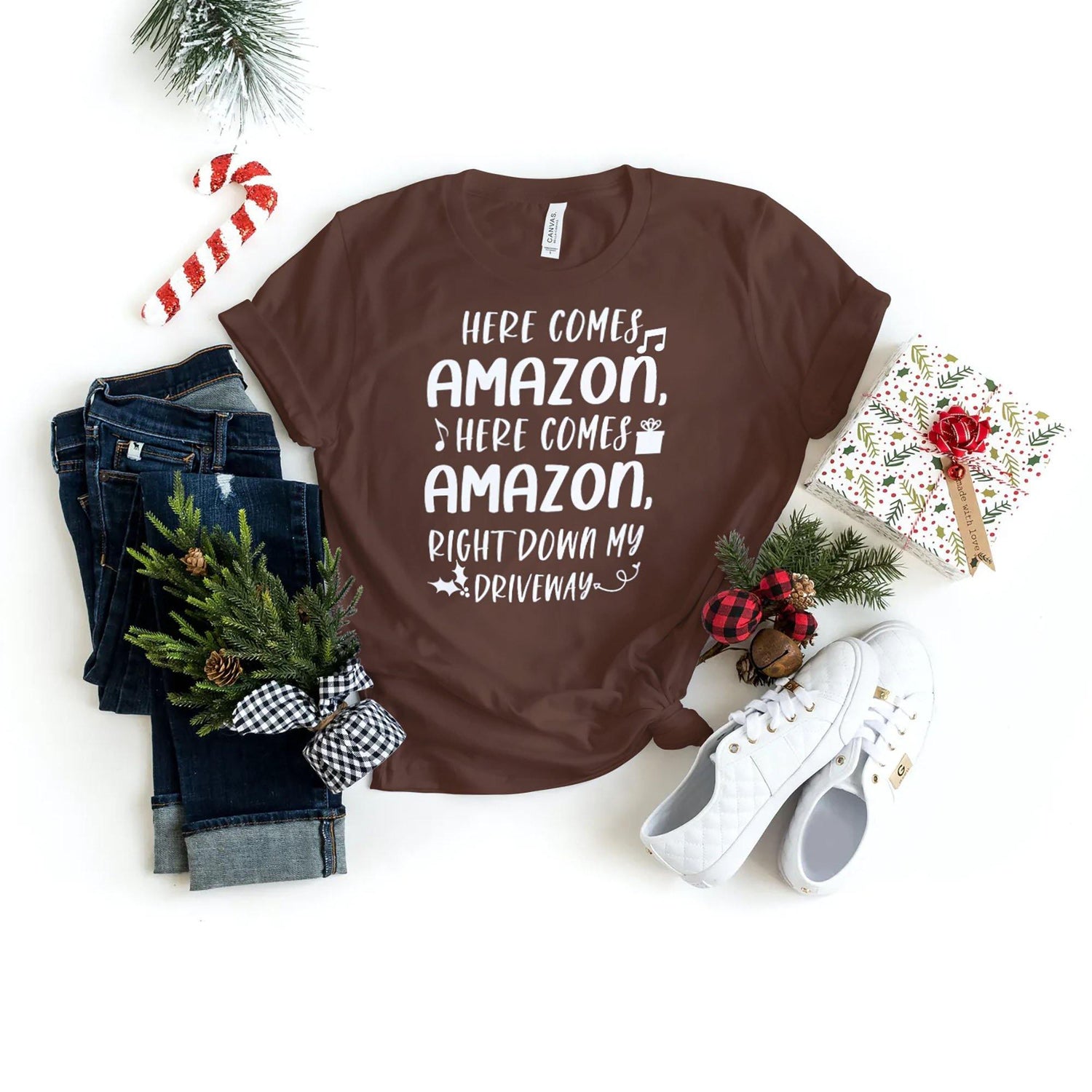 Here Comes Amazon - Family Christmas Shirts - Holiday Shirts - Gifts - Healthy Wealthy Skinny