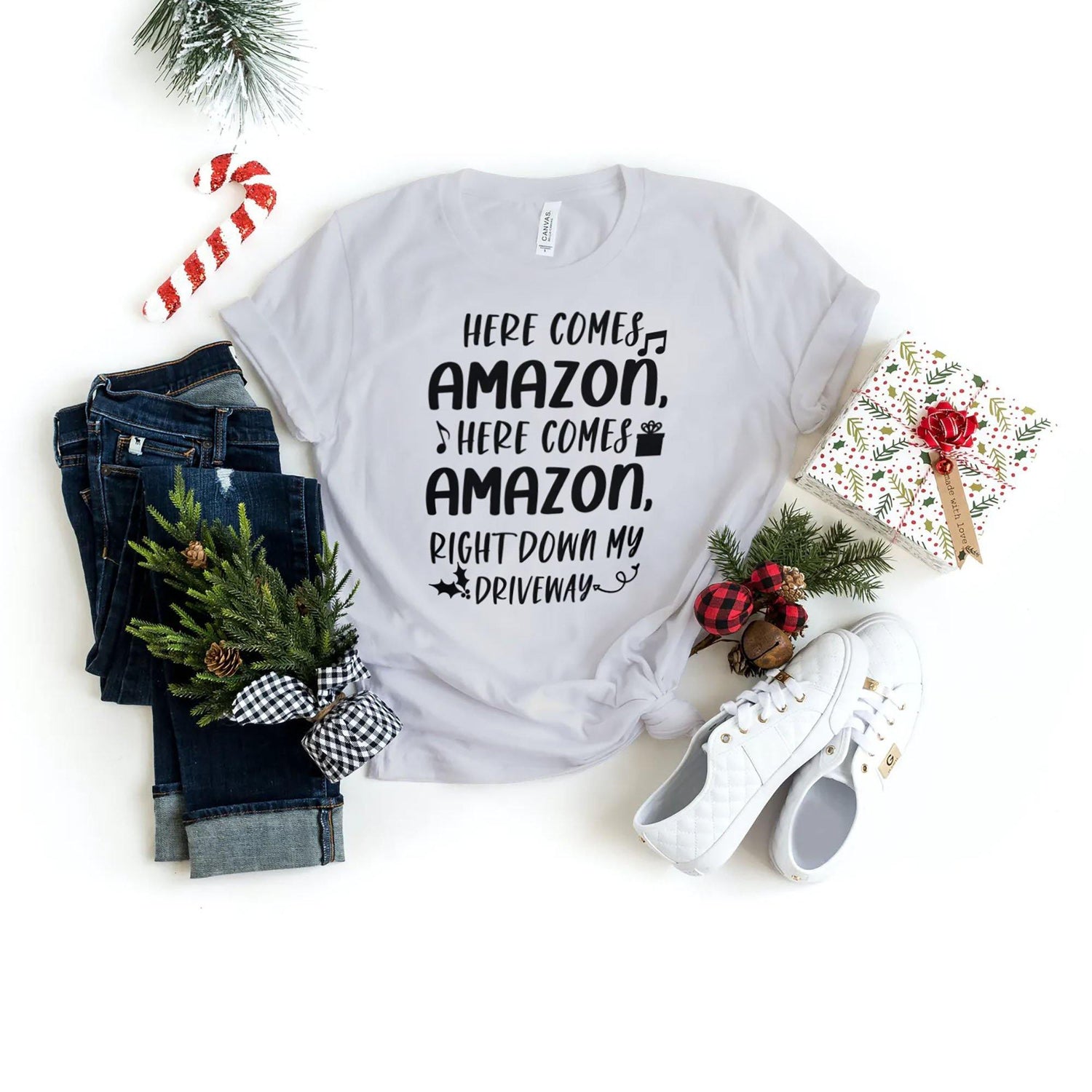 Here Comes Amazon - Family Christmas Shirts - Holiday Shirts - Gifts - Healthy Wealthy Skinny
