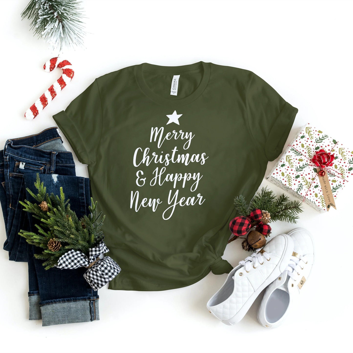Christmas Shirts - Merry Christmas & Happy New Year - Holiday Shirts - Gifts - Healthy Wealthy Skinny